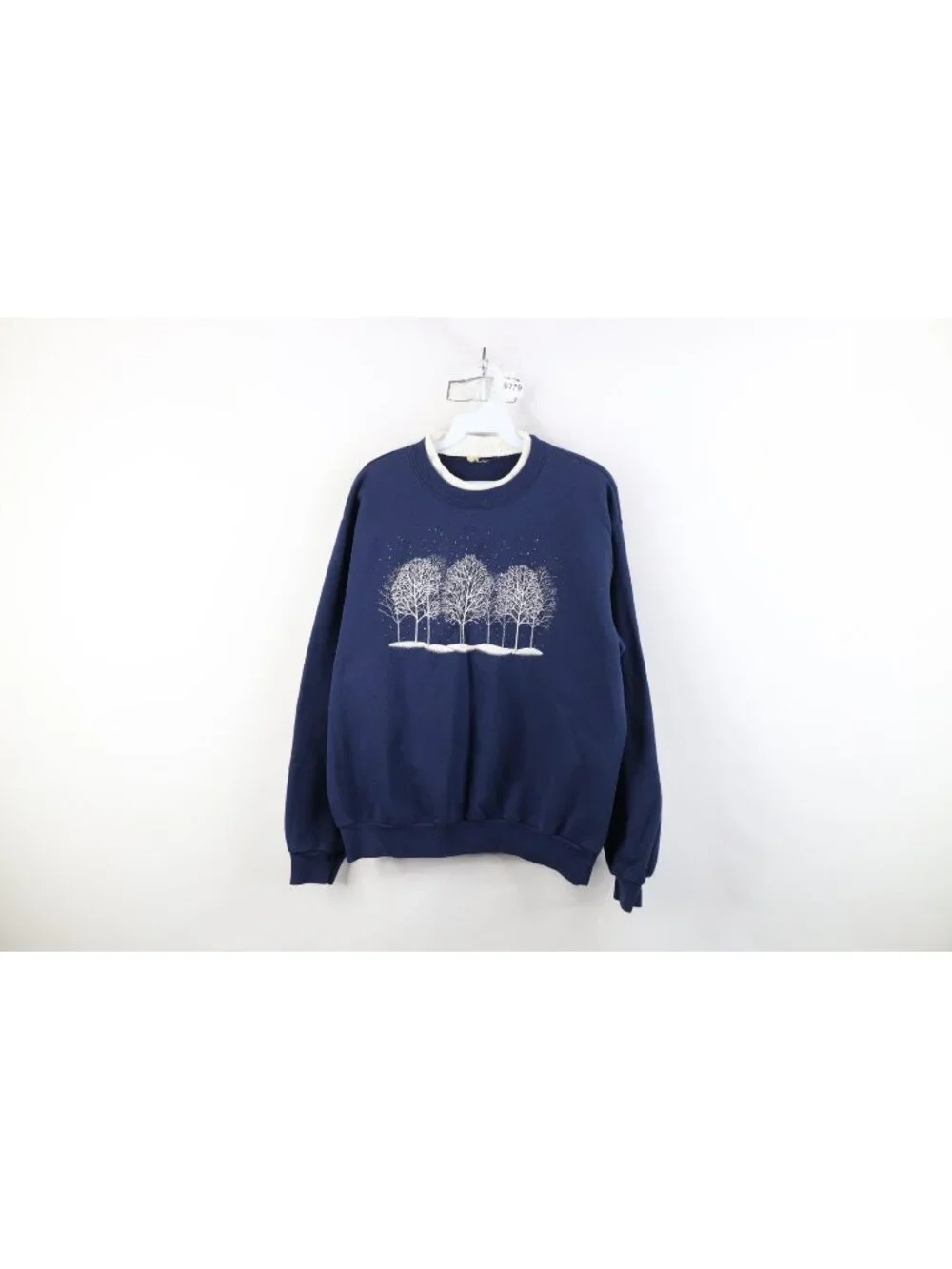 Vintage 90s Streetwear Womens Large Christmas Show Trees Layered Sweatshirt Blue